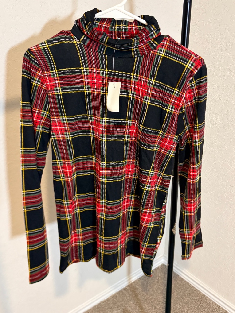 J. Crew Black Red and Yellow Plaid Turtleneck Long Sleeve Top